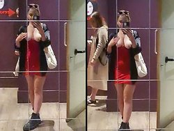 gros seins, exhibition - Gros fail en exhibant ses seins dans les toilettes