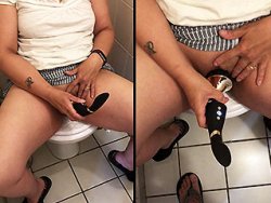 française, vibro - Ma femme avec son vibro dans les toilettes